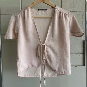Brandy Melville Silky Pink Tie Wrap Top